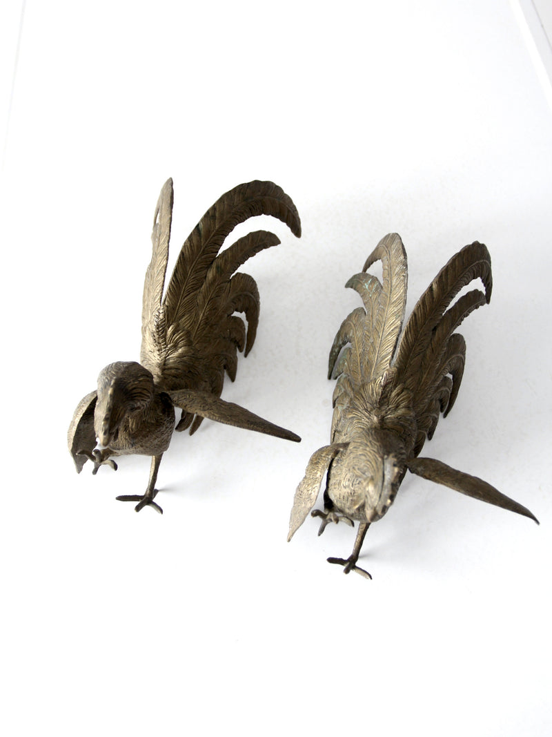 antique bronze fighting roosters pair