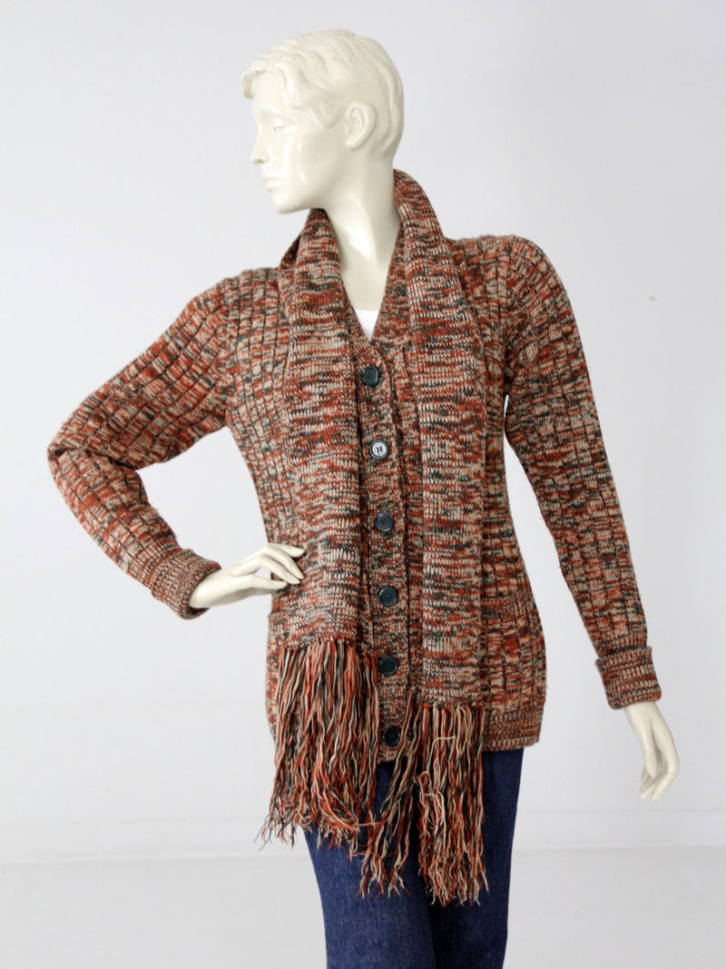 vintage 70s cardigan with attached scarf