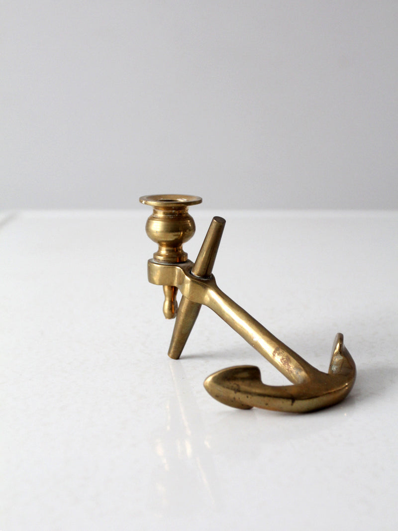 mid century brass anchor candlestick holder