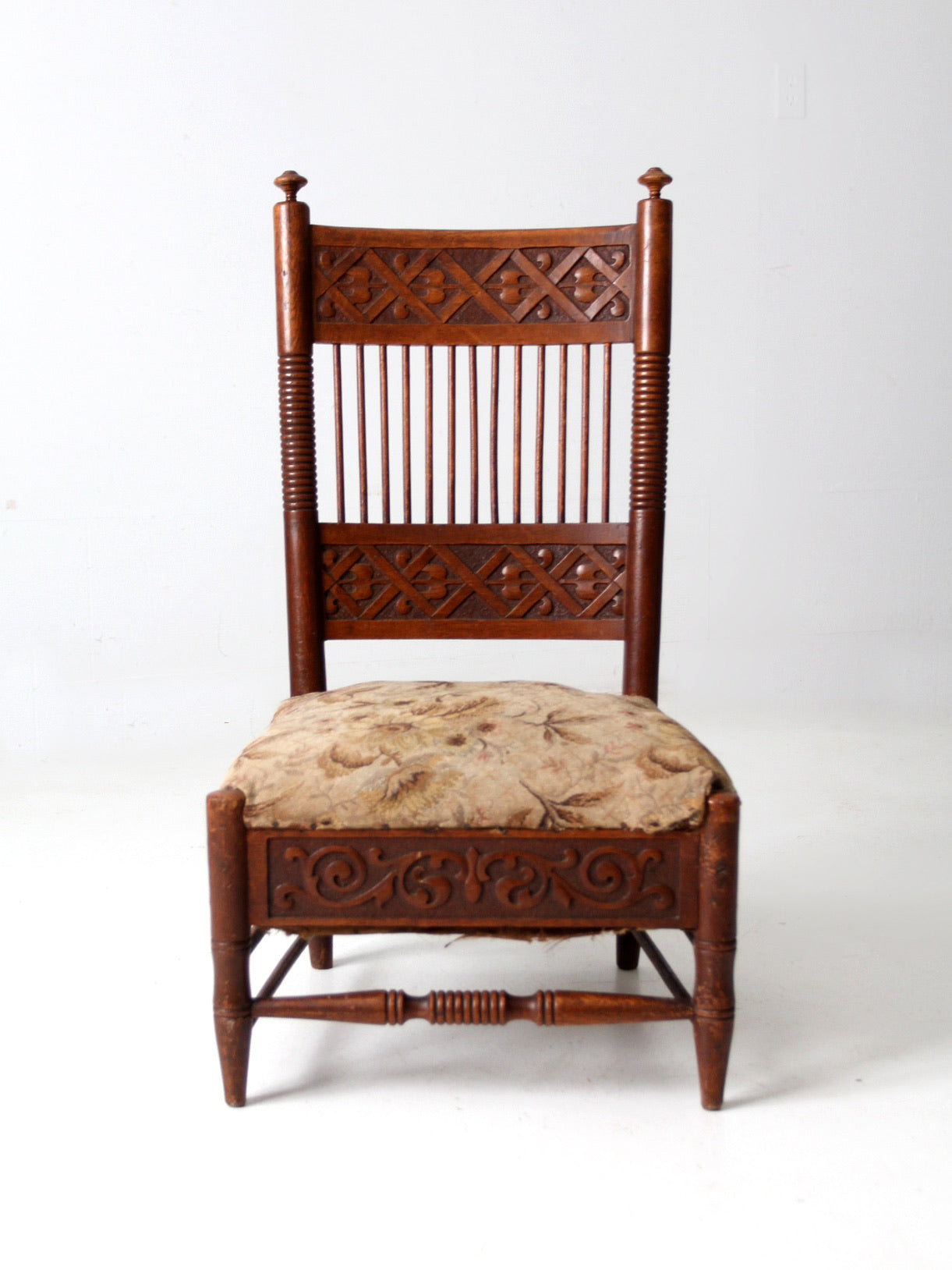 antique Norwegian carved low seat chair