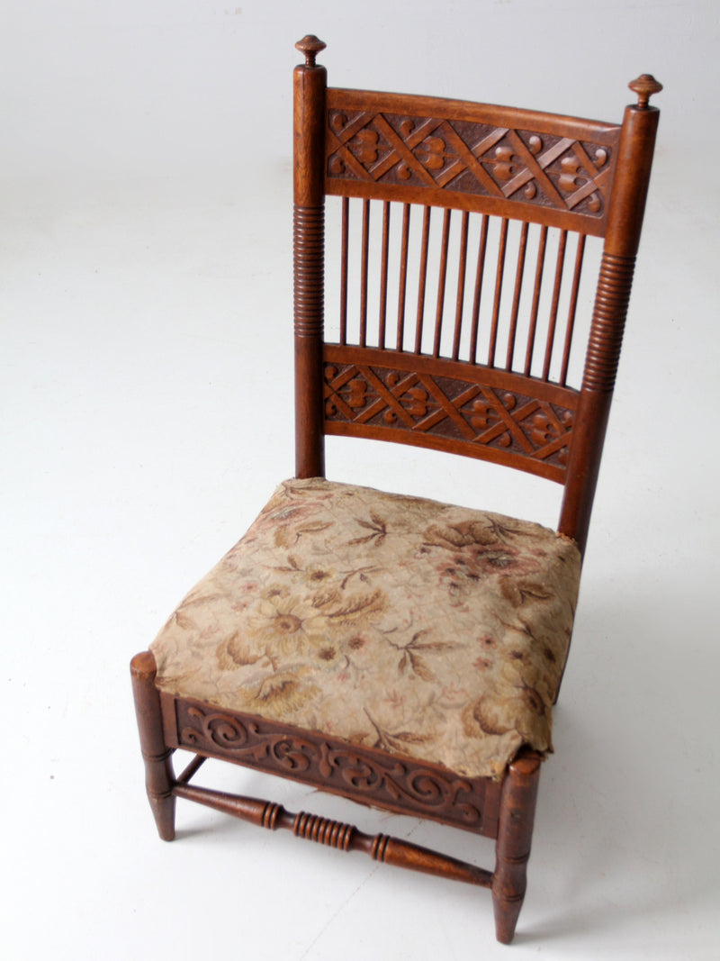 antique Norwegian carved low seat chair