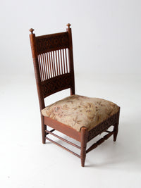 antique Norwegian carved low seat chair