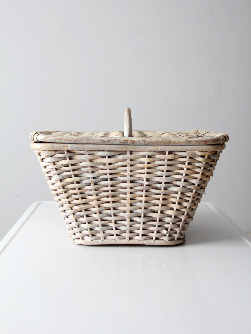 vintage white wicker picnic basket