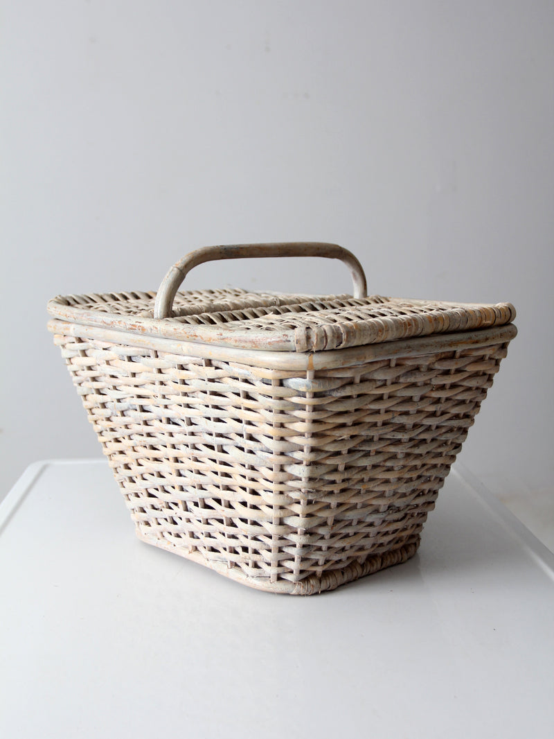 vintage white wicker picnic basket