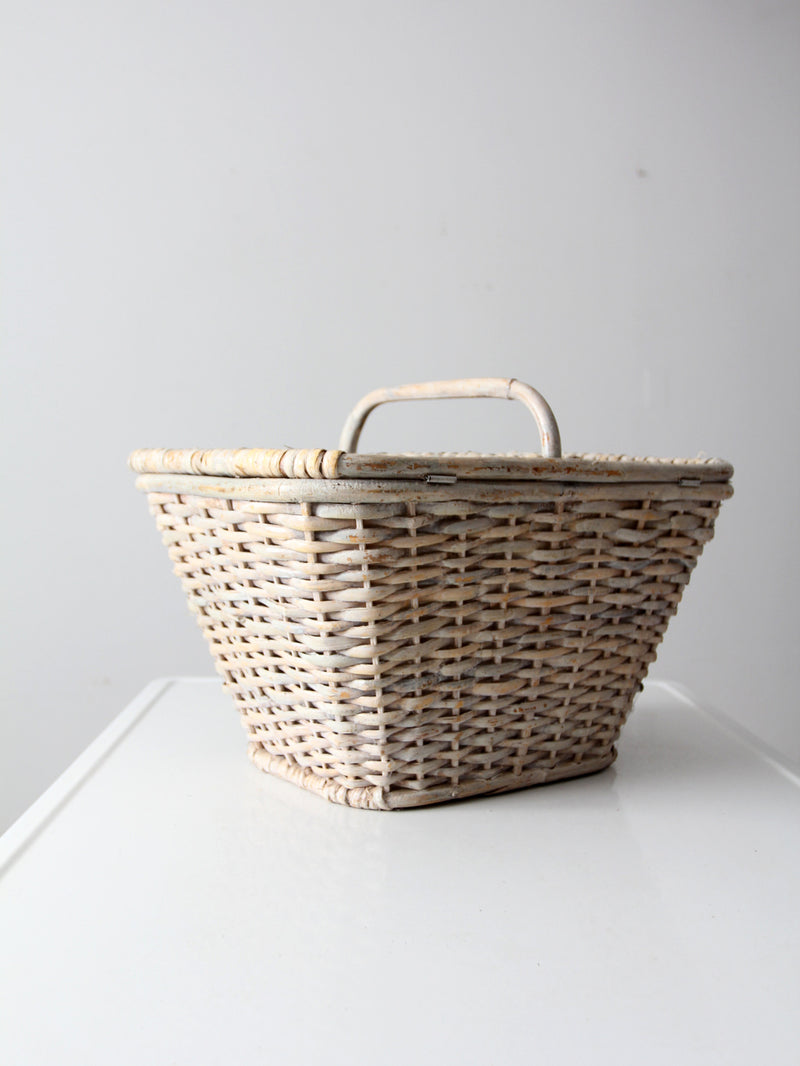 vintage white wicker picnic basket