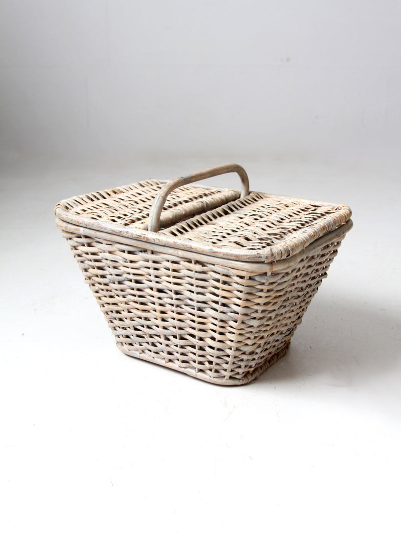 vintage white wicker picnic basket