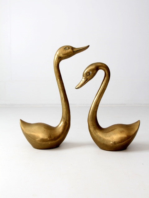 mid-century large brass swan pair
