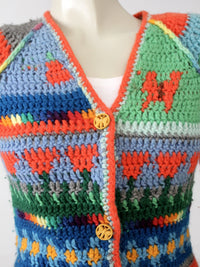 vintage 70s crotchet cardigan hippie sweater