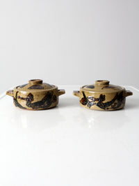 vintage studio pottery covered serving dish pair