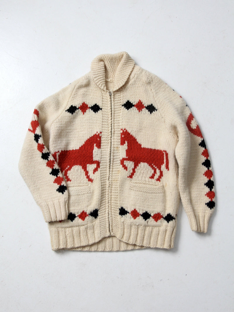 vintage hand knit horse camp sweater