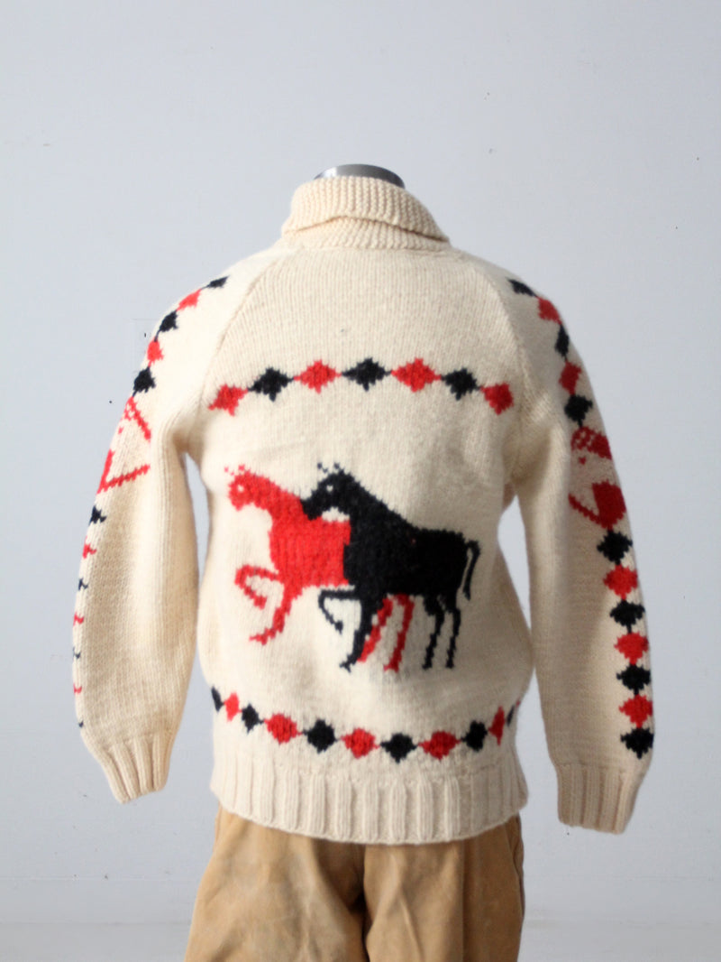 vintage hand knit horse camp sweater