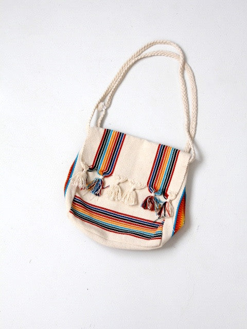 vintage 80s woven textile messenger bag