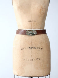 vintage 70s leather belt with abalone shell buckle