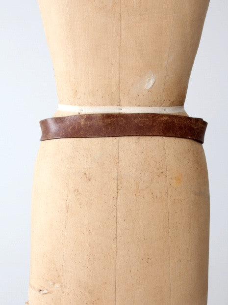 vintage 70s leather belt with abalone shell buckle