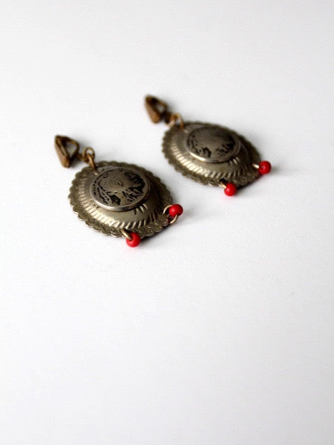 vintage southwest Indian Head coin drop earrings