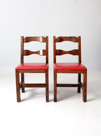 vintage upholstered seat wood chairs pair