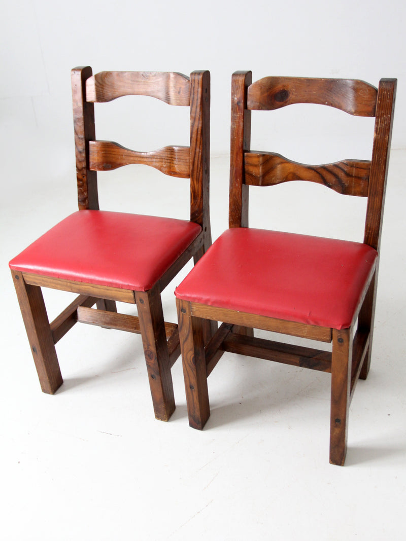 vintage upholstered seat wood chairs pair