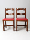 vintage upholstered seat wood chairs pair