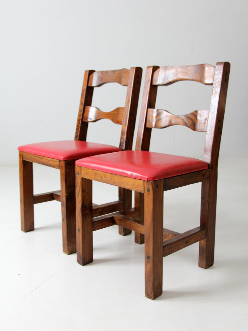 vintage upholstered seat wood chairs pair