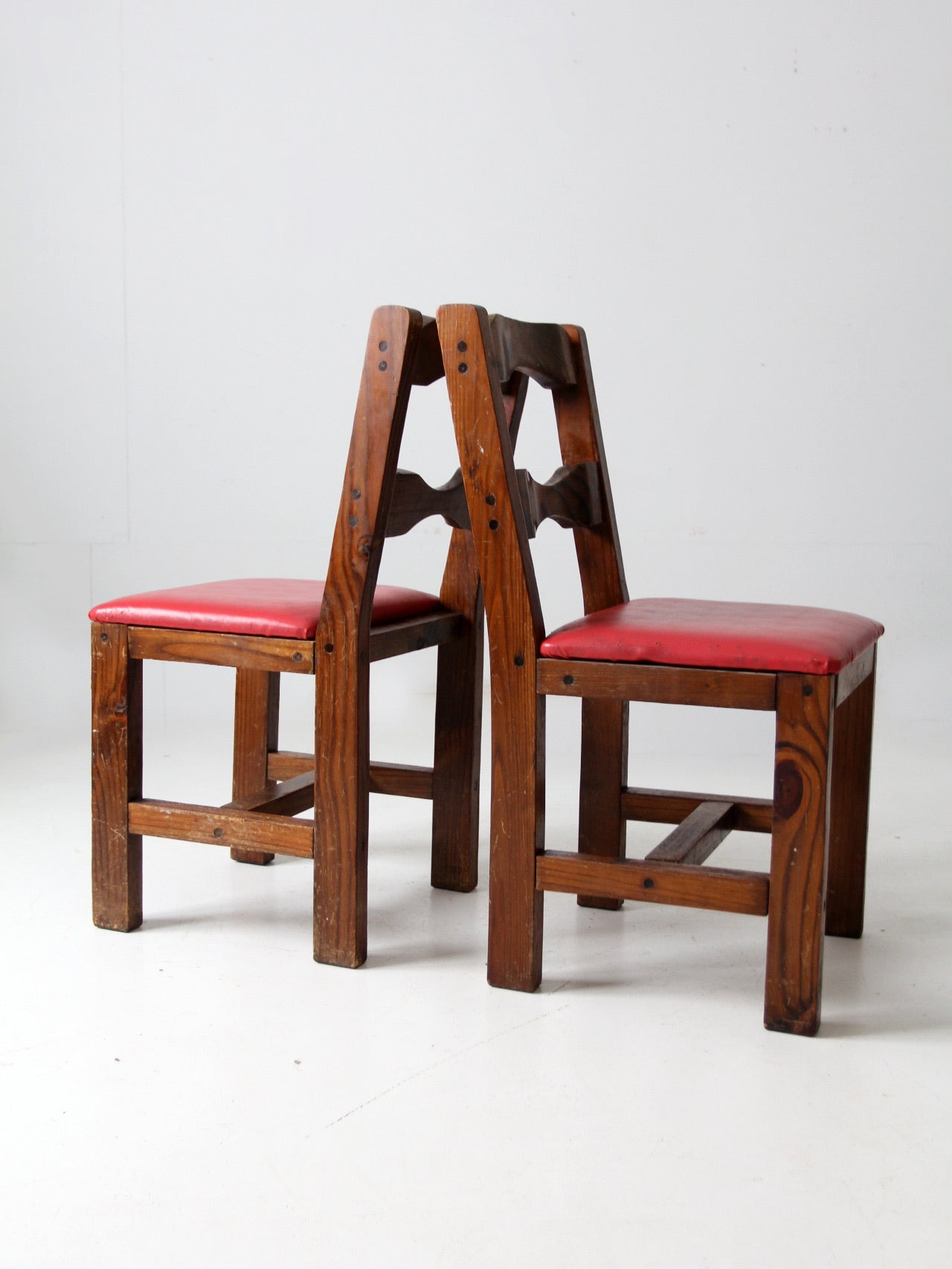 vintage upholstered seat wood chairs pair
