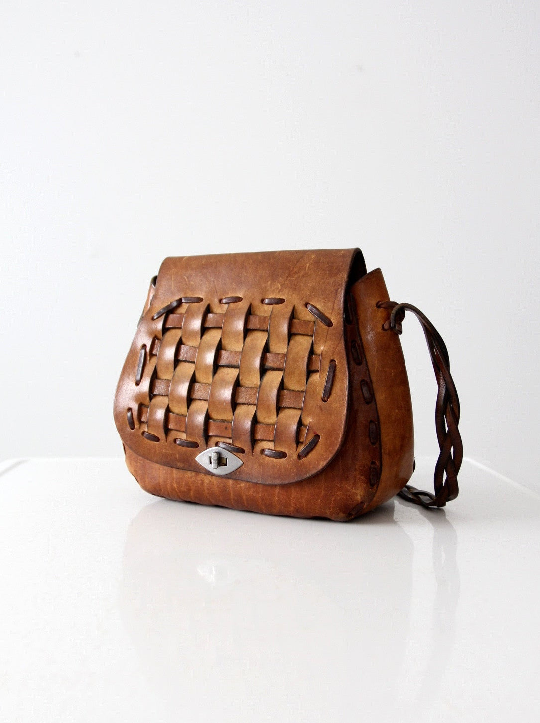 vintage 60s basket weave leather shoulder bag – 86 Vintage