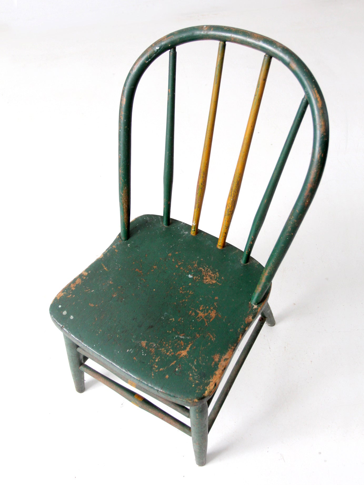 antique green spindle back chair