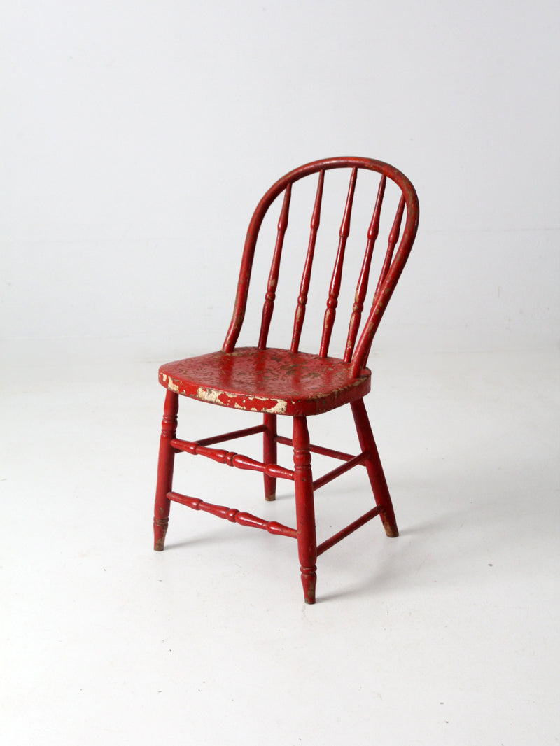 antique red spindle back chair