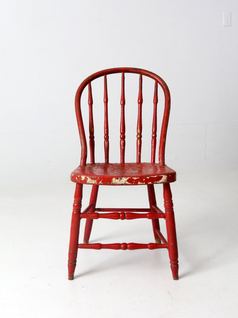antique red spindle back chair