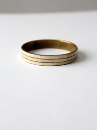 vintage 70s brass bangle bracelet with bone inlay