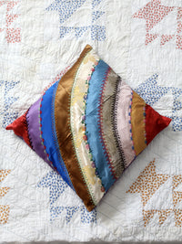 antique rainbow crazy quilt pillow