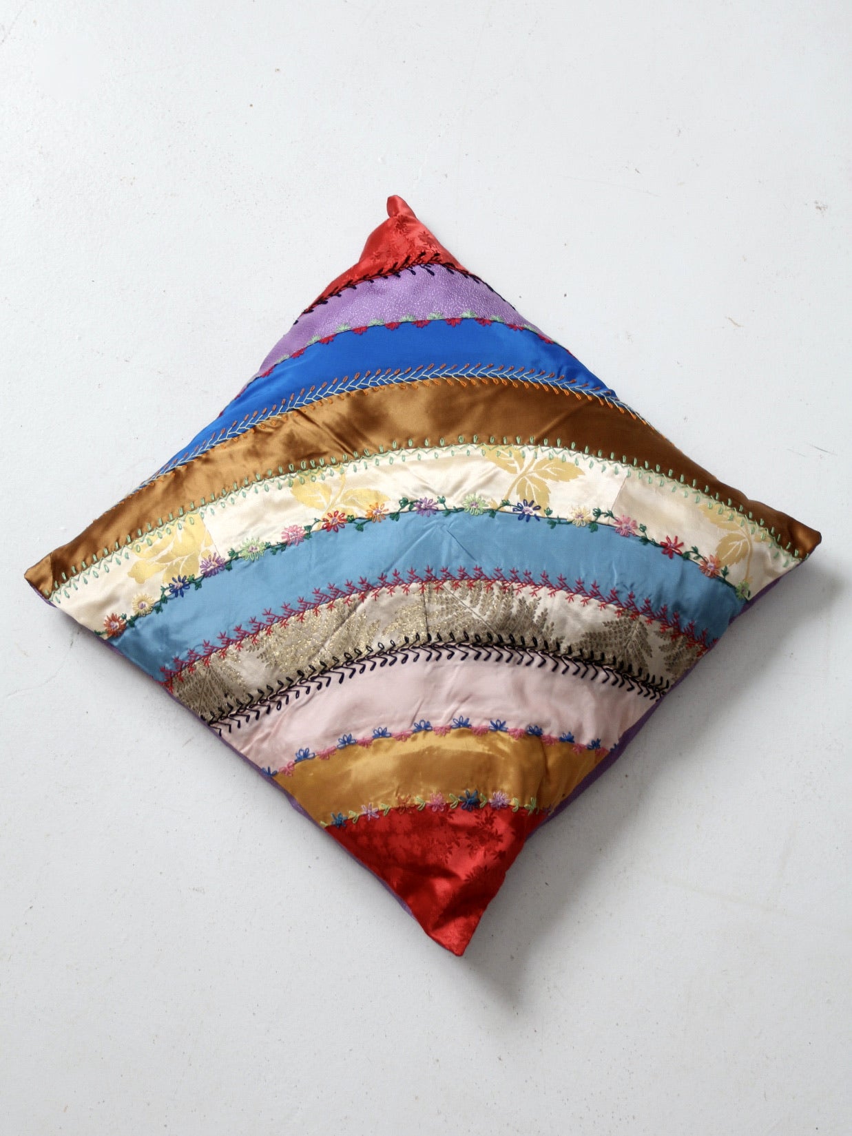 antique rainbow crazy quilt pillow