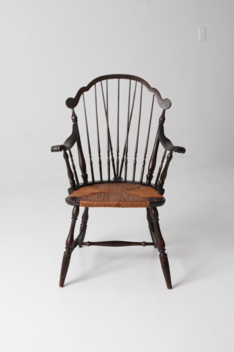 antique Windsor arm chair with rush seat