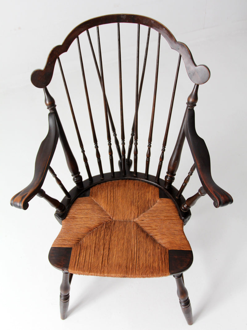 antique Windsor arm chair with rush seat