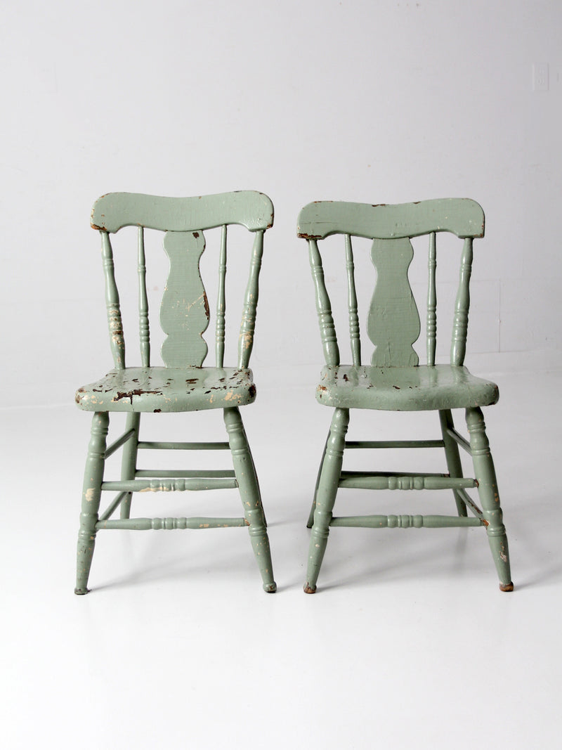 antique fiddleback painted chairs pair