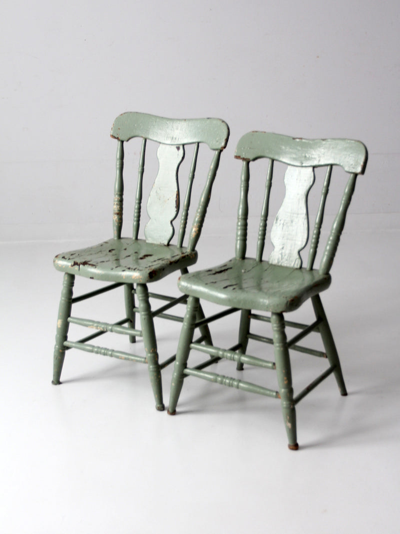 antique fiddleback painted chairs pair