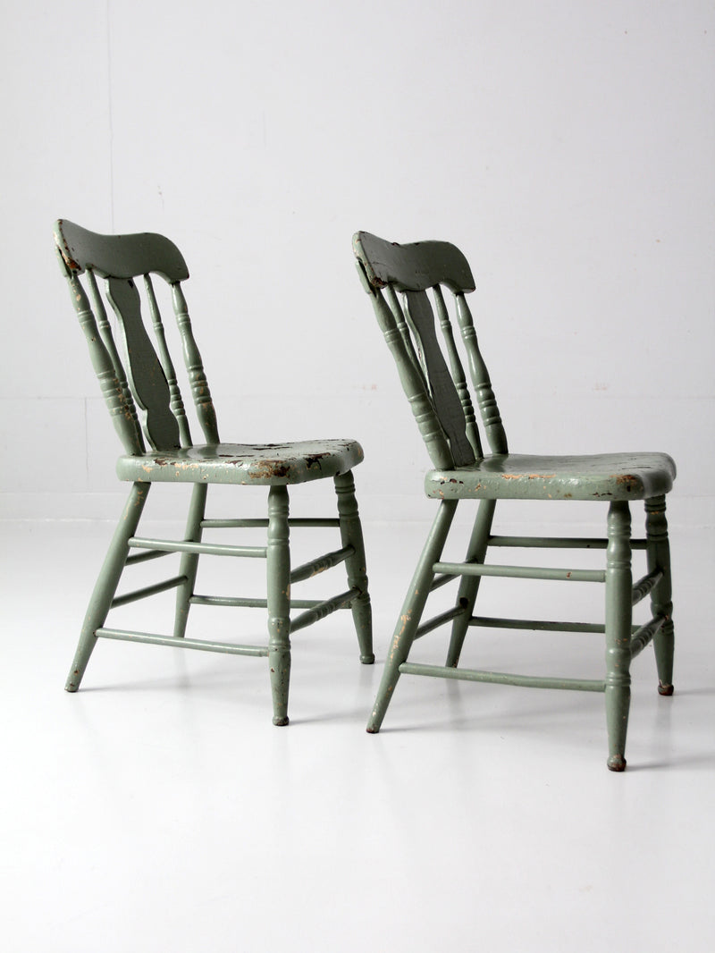 antique fiddleback painted chairs pair