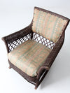 antique wicker rocking chair with cushion seat