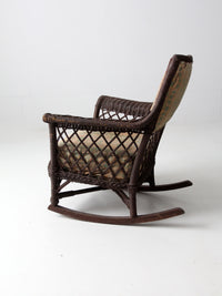 antique wicker rocking chair with cushion seat