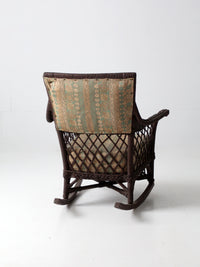 antique wicker rocking chair with cushion seat