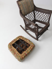 antique wicker rocking chair with cushion seat