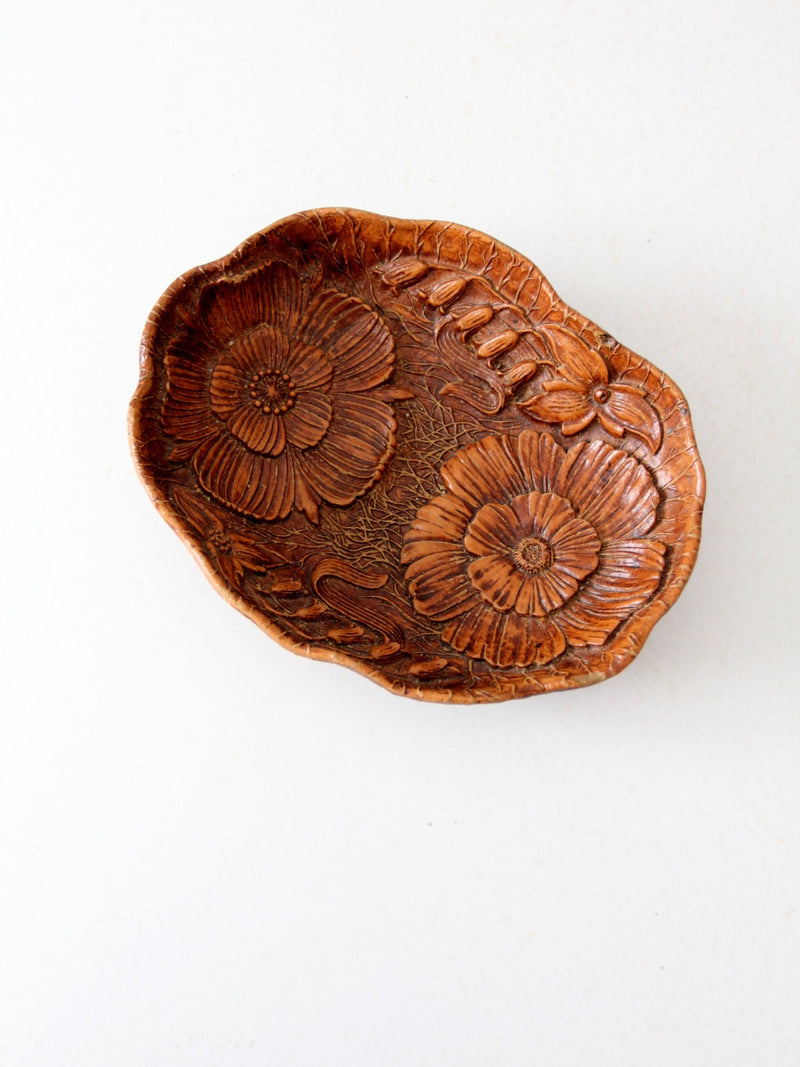 vintage floral cast wood bowl