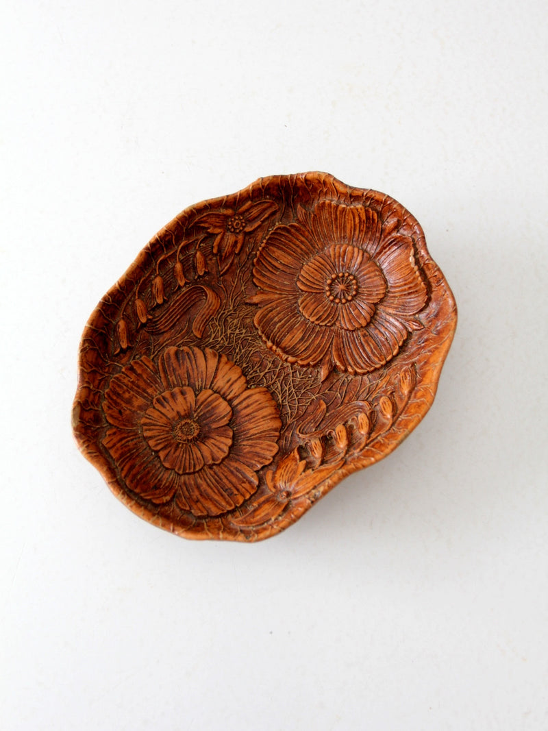 vintage floral cast wood bowl