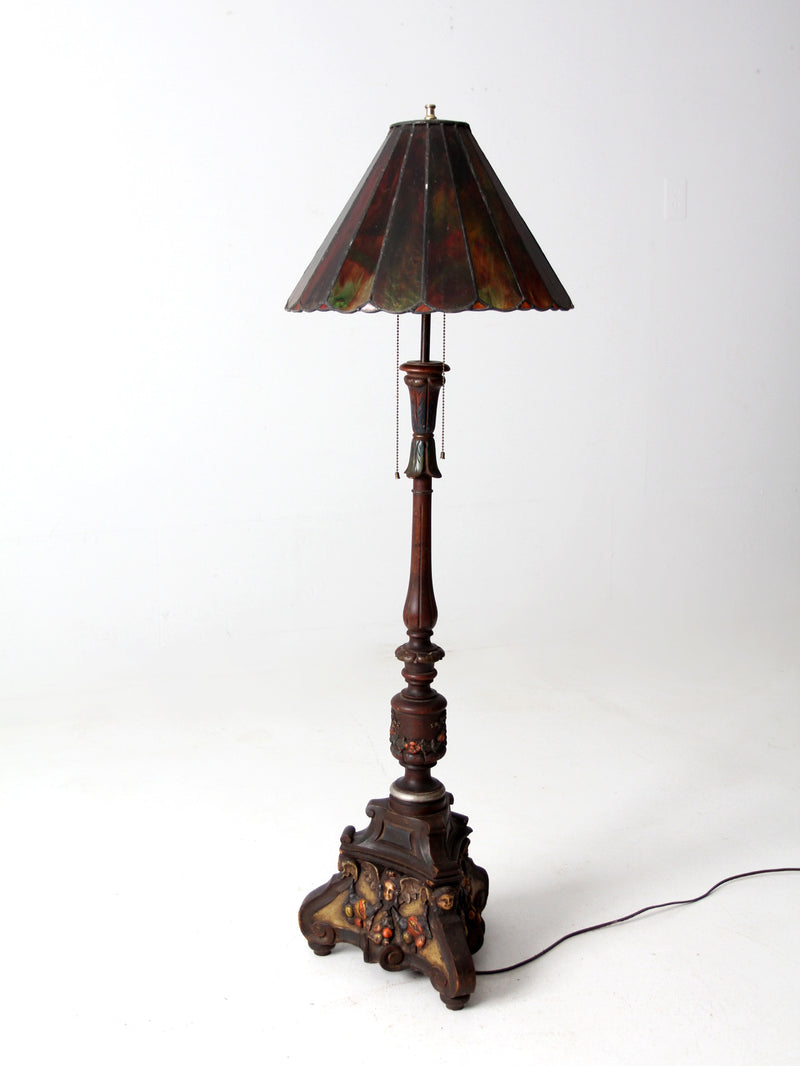 antique carved wood floor lamp