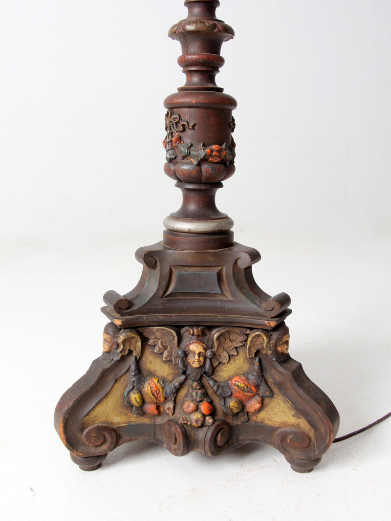 antique carved wood floor lamp