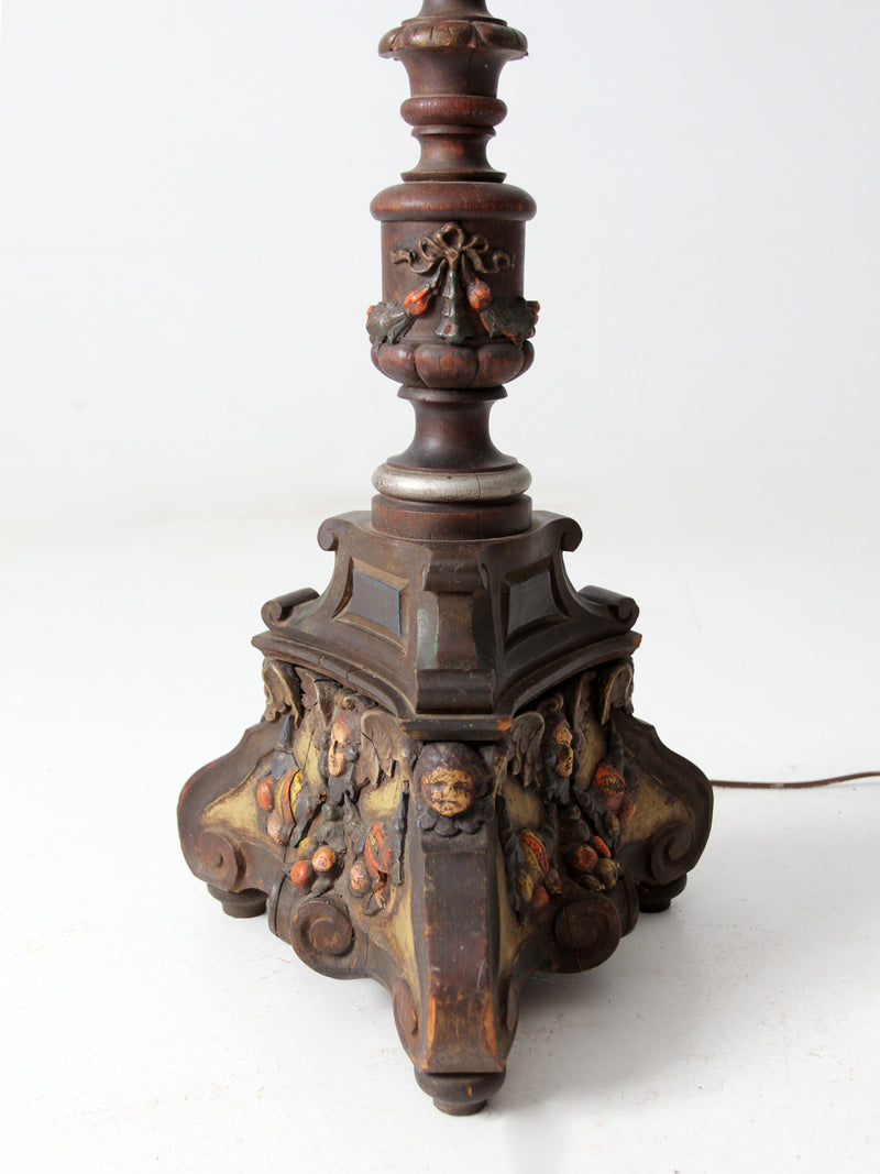 antique carved wood floor lamp