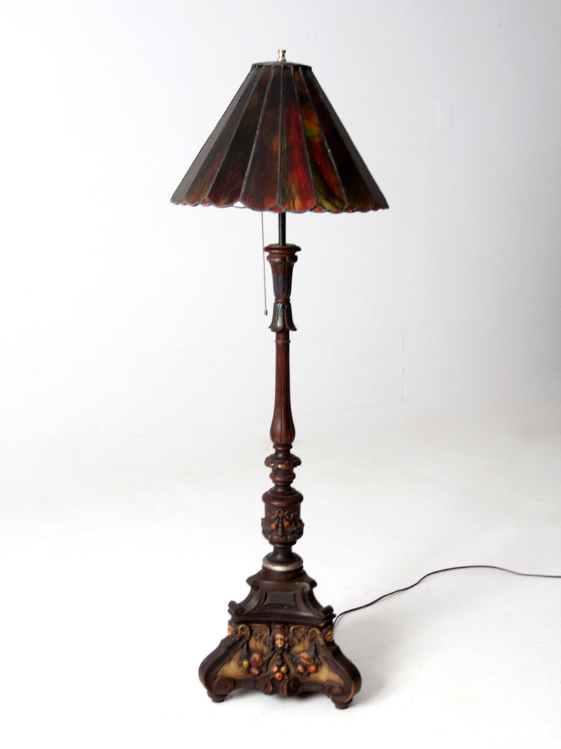 antique carved wood floor lamp