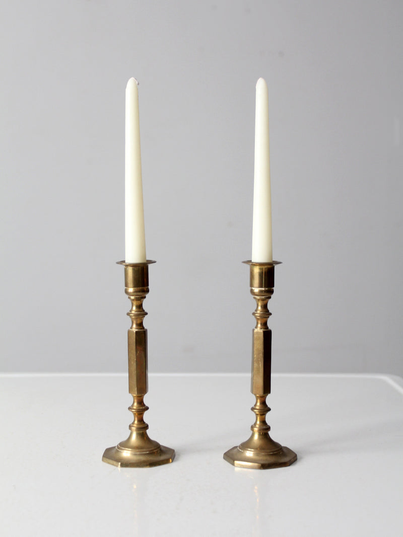 vintage brass candlestick holders pair