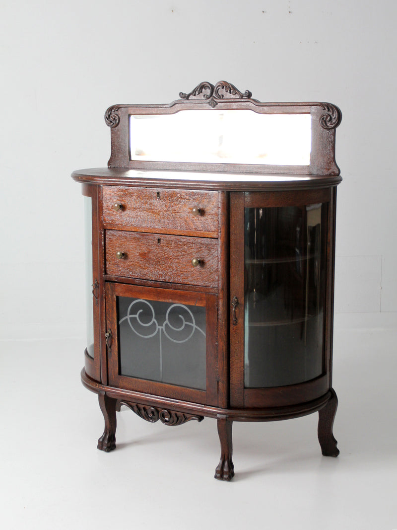 antique Victorian curved glass sideboard cabinet