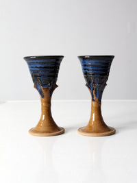 vintage studio pottery chalice pair