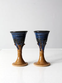 vintage studio pottery chalice pair